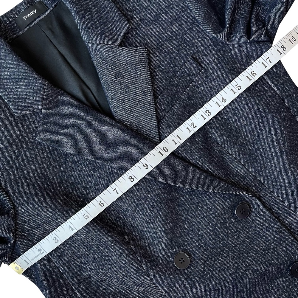 Theory Double Breasted Stretch Denim Navy Blazer NWT - Picture 11 of 16